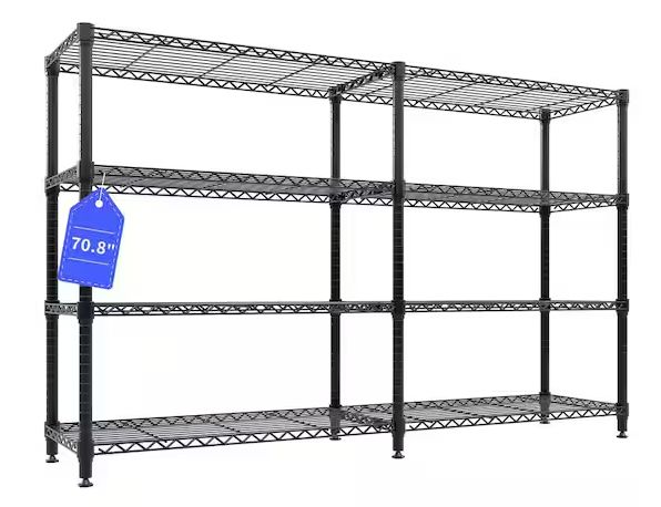 Garvee 4-Tier Black L-Shaped Metal Storage Shelve Unit with Adjustable Shelf, Wire Shelving Rack for Kitchen Garage Bedroom HNN-PLS_33ARN11U