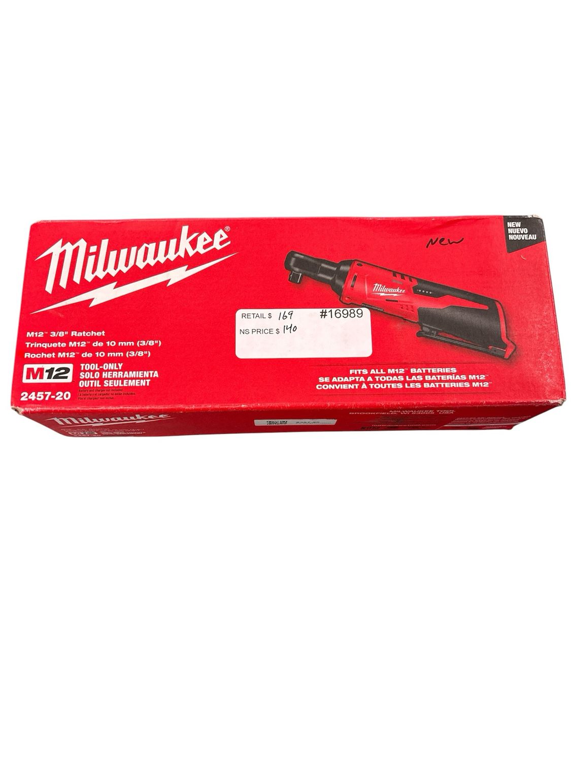 Milwaukee M12 12V Lithium-Ion Cordless 3/8 in. Ratchet (Tool-Only) 2457-20     .