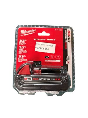 Milwaukee M18 18-Volt 2.0 Ah Lithium-Ion Compact Battery 48-11-1820 .  .
