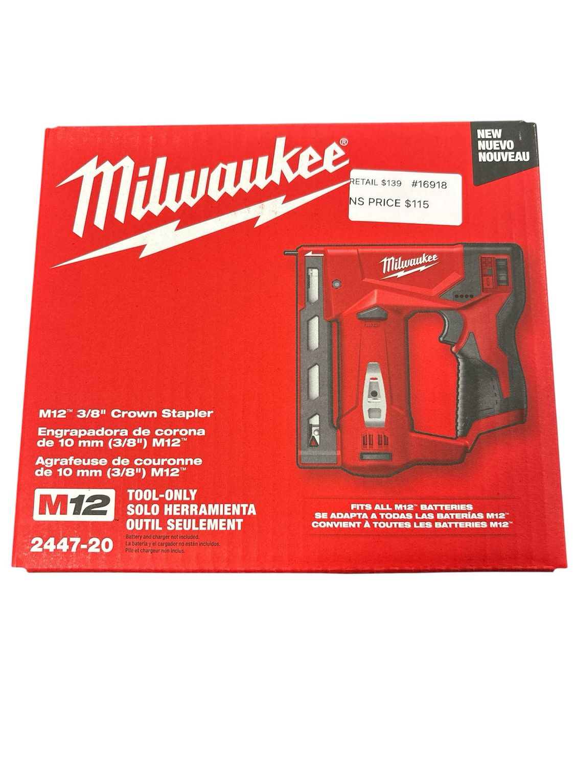 Milwaukee M12 12-Volt Lithium-Ion Cordless 3/8 in. Crown Stapler (Tool-Only) 2447-20