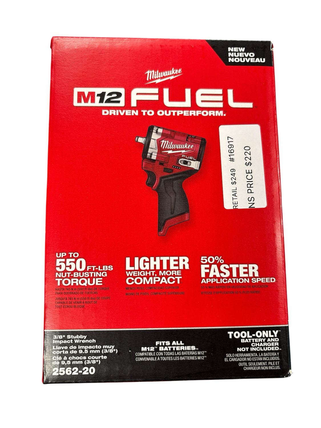 Milwaukee M12 FUEL 12V Lithium-Ion Brushless Cordless Stubby 3/8 in. Impact Wrench (Tool-Only) 2562-20    .