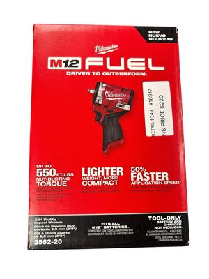 Milwaukee M12 FUEL 12V Lithium-Ion Brushless Cordless Stubby 3/8 in. Impact Wrench (Tool-Only) 2562-20    .