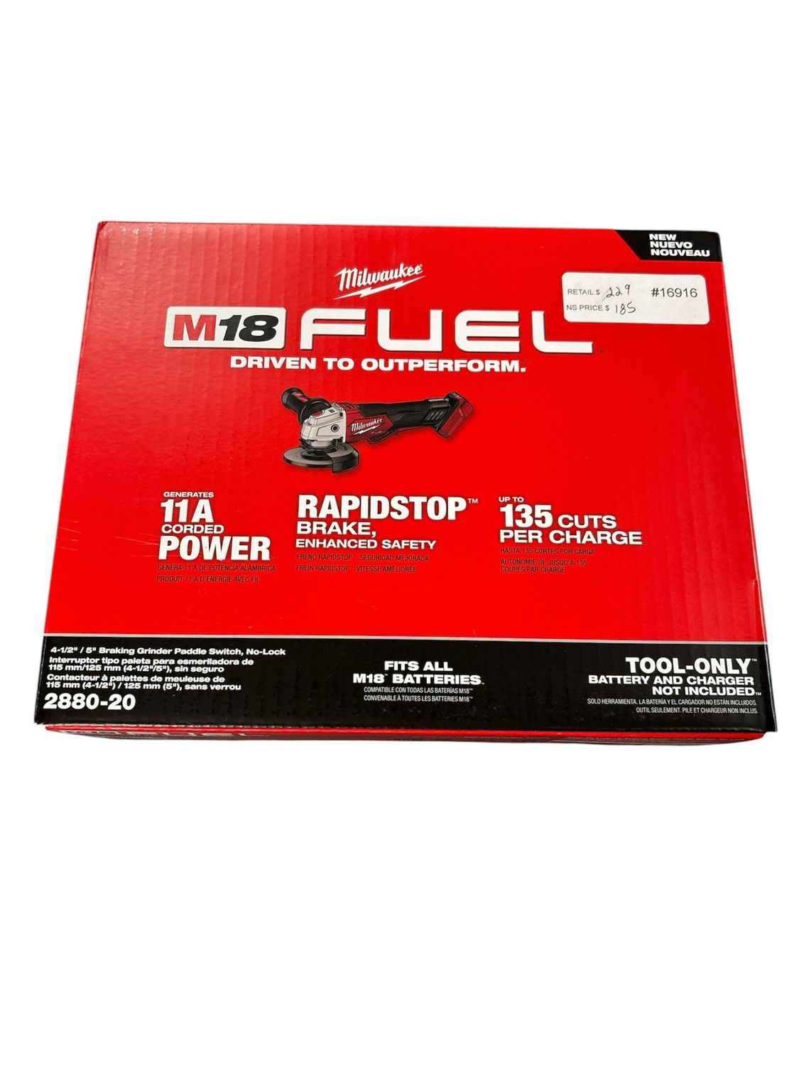 Milwaukee M18 FUEL 18V Lithium-Ion Brushless Cordless 4-1/2 in./5 in. Grinder w/Paddle Switch (Tool-Only) 2880-20    .