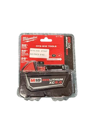 Milwaukee M18 18-Volt 5.0 Ah Lithium-Ion XC Extended Capacity Battery Pack 48-11-1850    .