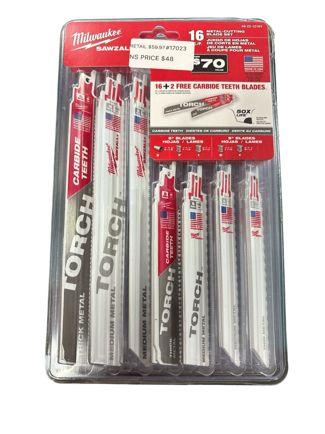 Milwaukee SAWZALL Metal Cutting Bi-Metal Reciprocating Saw Blade Set (16-Piece) with 2 Carbide Blades 49-22-1216Y