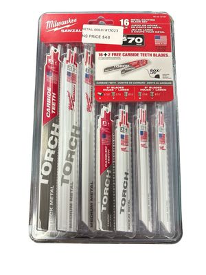 Milwaukee SAWZALL Metal Cutting Bi-Metal Reciprocating Saw Blade Set (16-Piece) with 2 Carbide Blades 49-22-1216Y