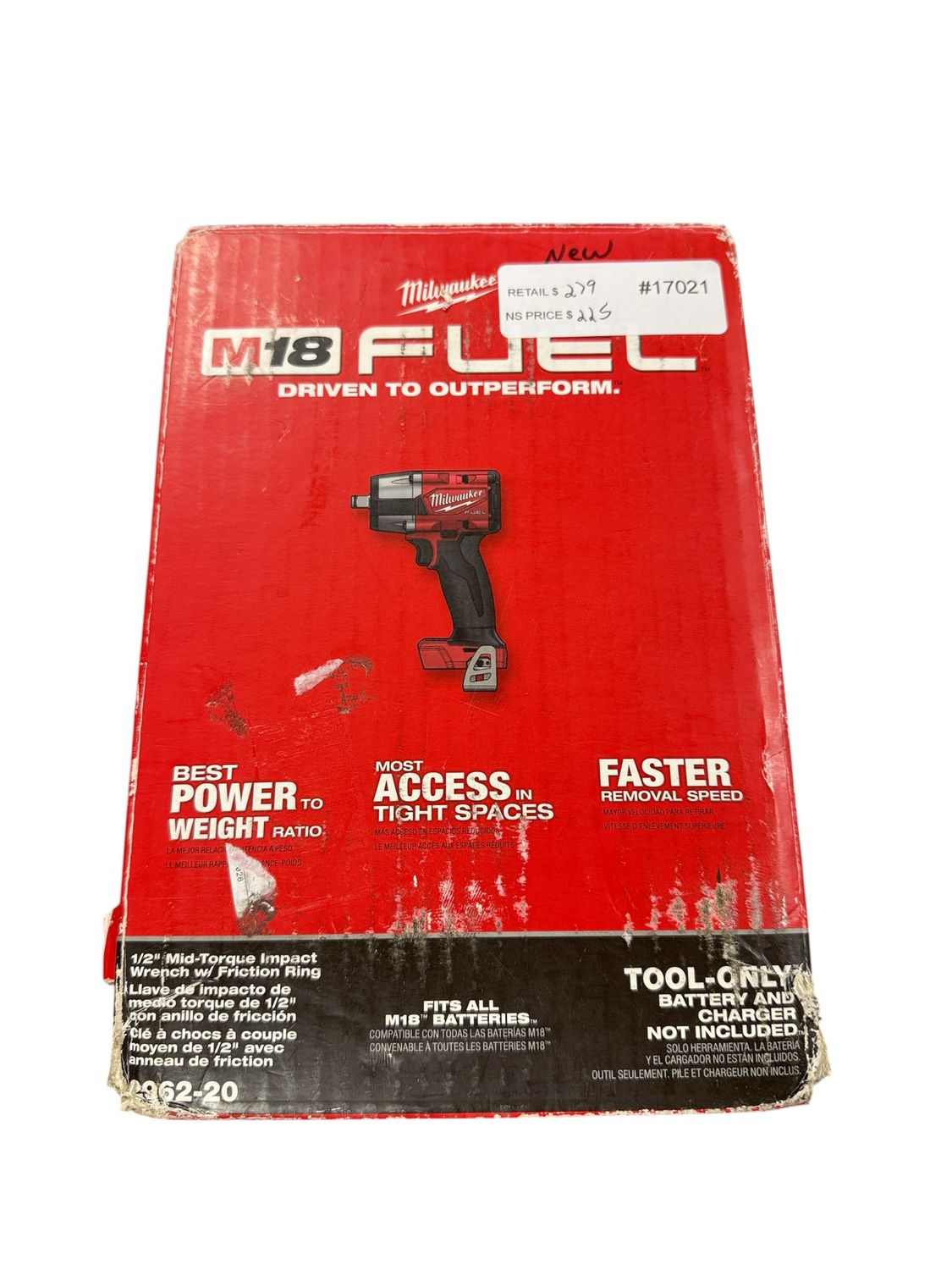 Milwaukee M18 FUEL Gen-2 18V Lithium-Ion Brushless Cordless Mid Torque 1/2 in. Impact Wrench w/Friction Ring (Tool-Only) 2962-20      .