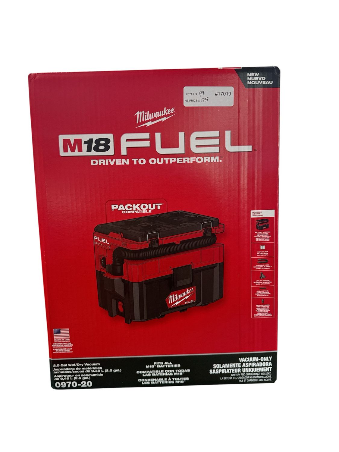 Milwaukee M18 FUEL PACKOUT 18-Volt Lithium-Ion Cordless 2.5 Gal. Wet/Dry Vacuum (Vacuum-Only) 0970-20   .