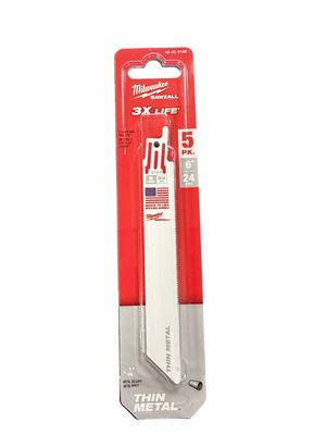 Milwaukee 6 in. 24 TPI Thin Metal Cutting SAWZALL Reciprocating Saw Blades (5-Pack) 48-00-5186