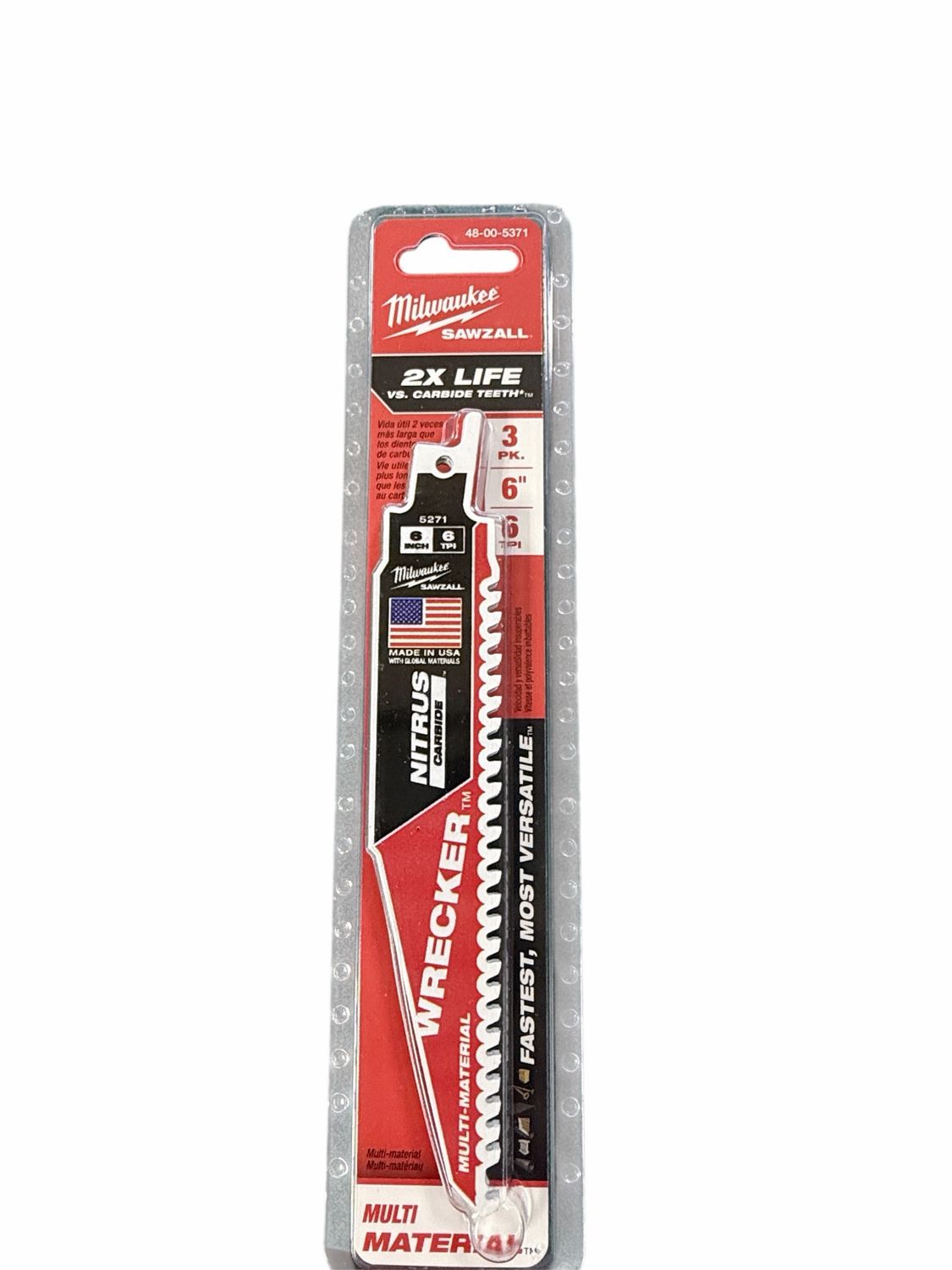 Milwaukee 6 in. 6 Teeth Per Inch WRECKER Nitrus Carbide Teeth Multi-Material Cutting SAWZALL Reciprocating Saw Blade (3-Pack) 48-00-5371