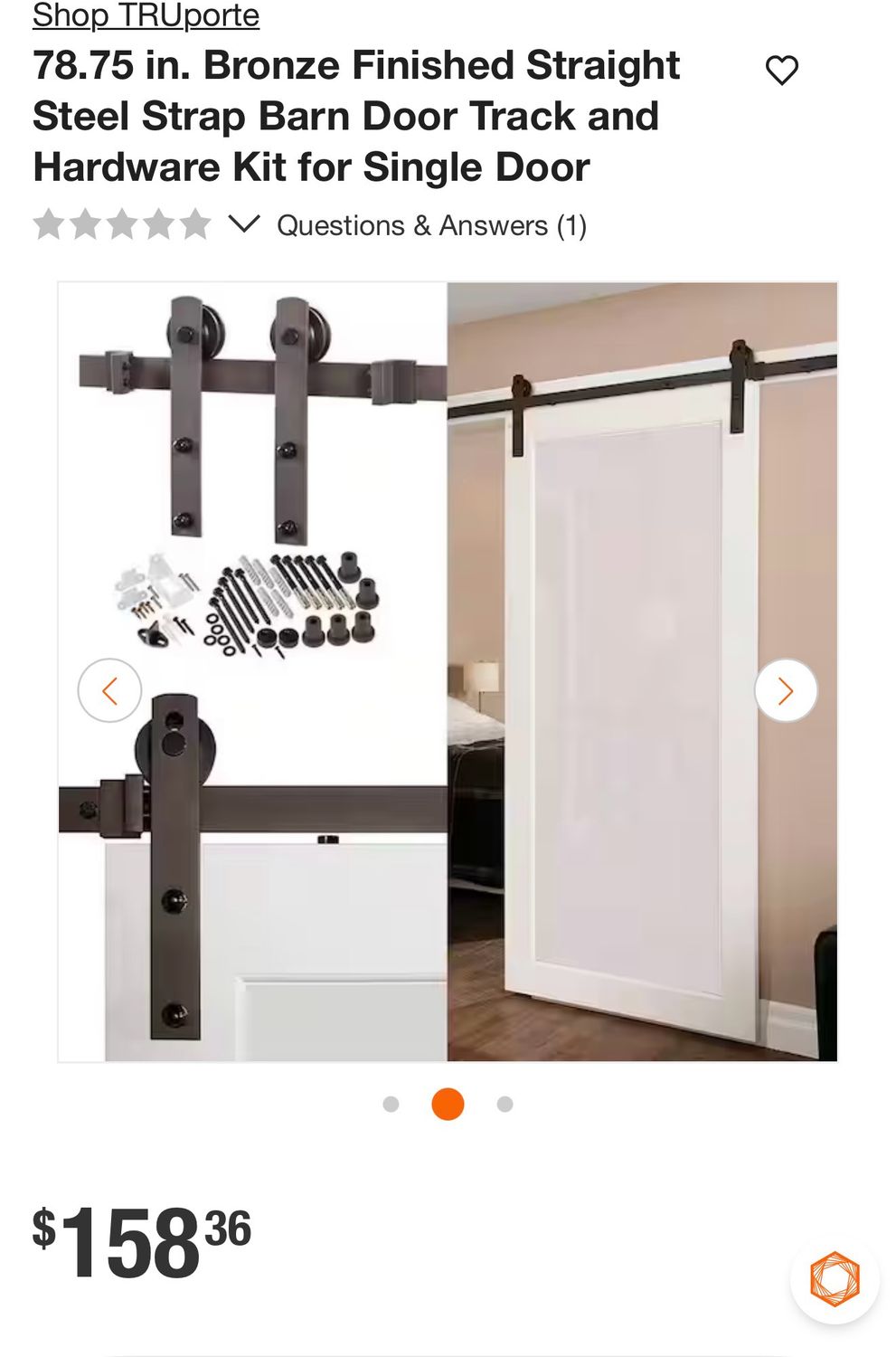Renin BD100K-07800-BR Straight Strap Barn Door Hardware Kit, 78-3/4 in L Track, Steel, Bronze, Wall