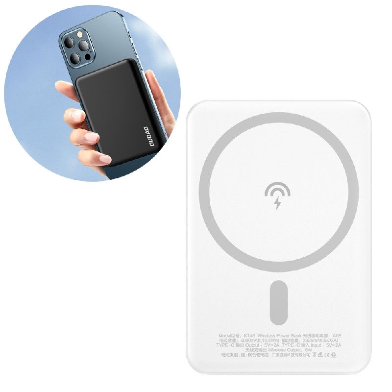 Išorinė baterija Dudao (K14S) 5000mAh su belaidžiu įkrovikliu (Magsafe 5W)