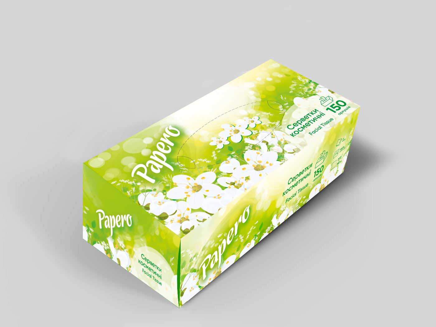 Facial Tissue 2-pl 150 pcs. Foil pack, PAPERO, 100% cellulose