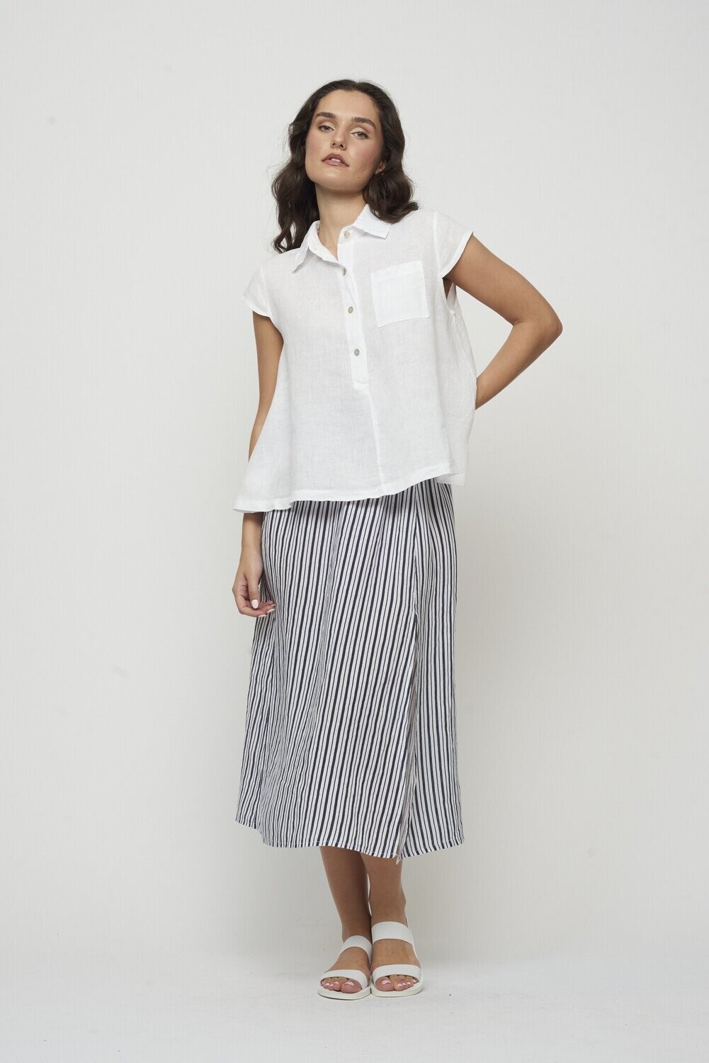 Pistache Cap Sleeve Linen Blouse S-5045 S24
