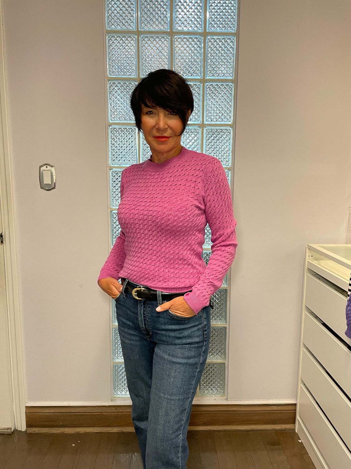 Pistache Long Sleeve Chain Sweater 23863 FA24, Color: Fuchsia Blend, Size: S