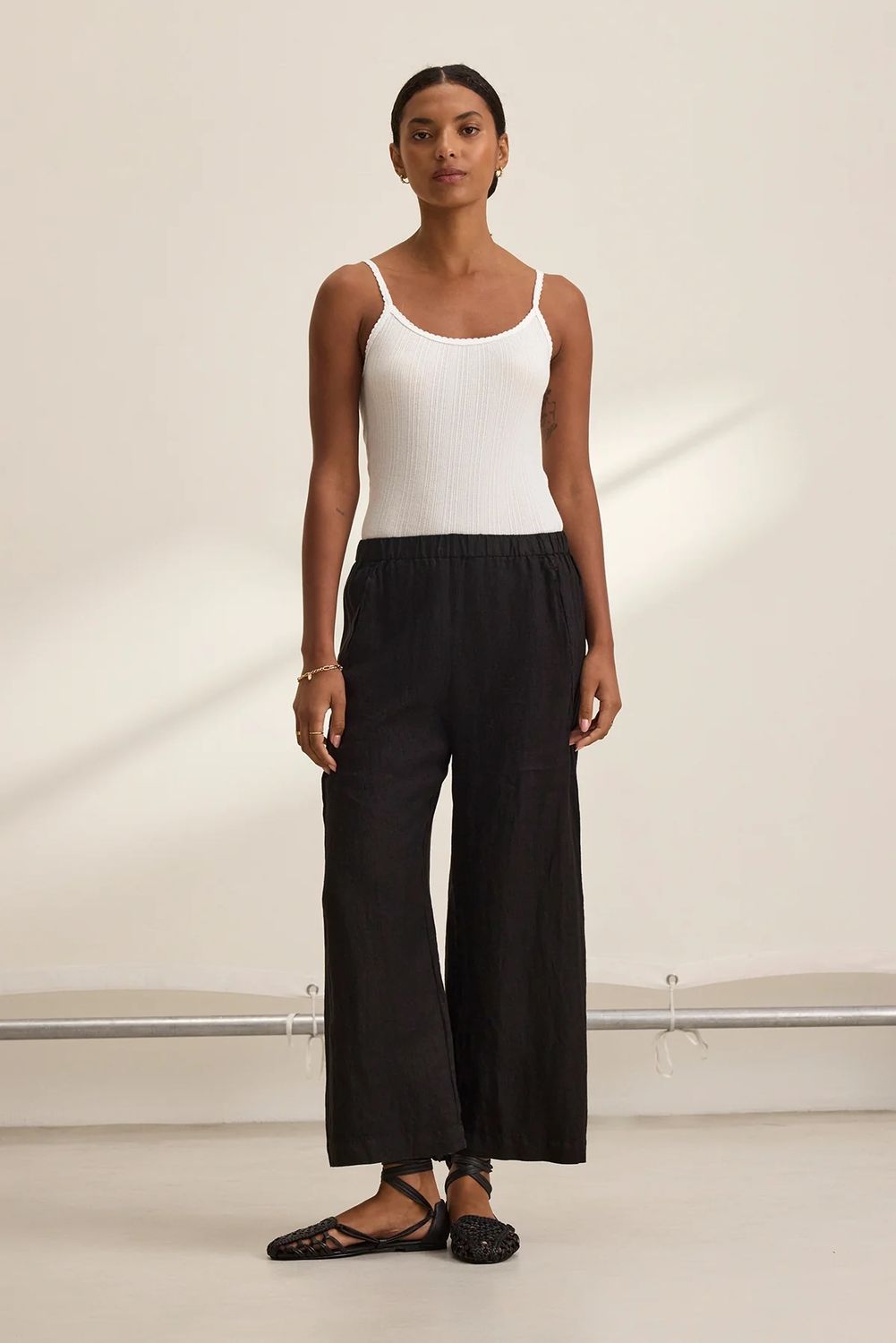 Velvet Woven Linen Pant LOLA03 S25, Color: Black, Size: XS