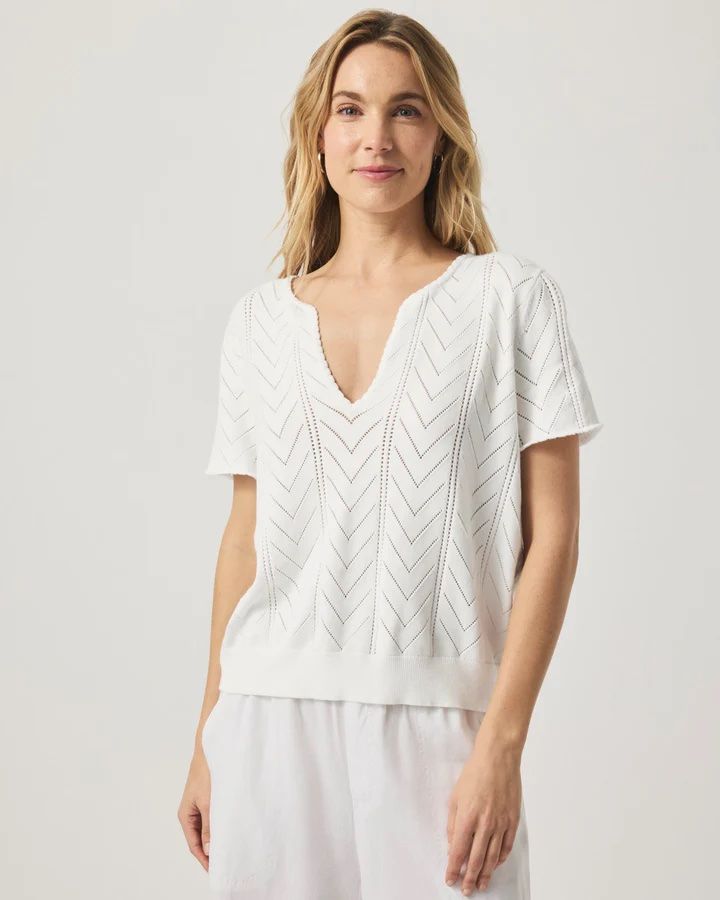 Splendid Sabrina Pointelle Sweater RS5S540SE S25, Color: White, Size: XS