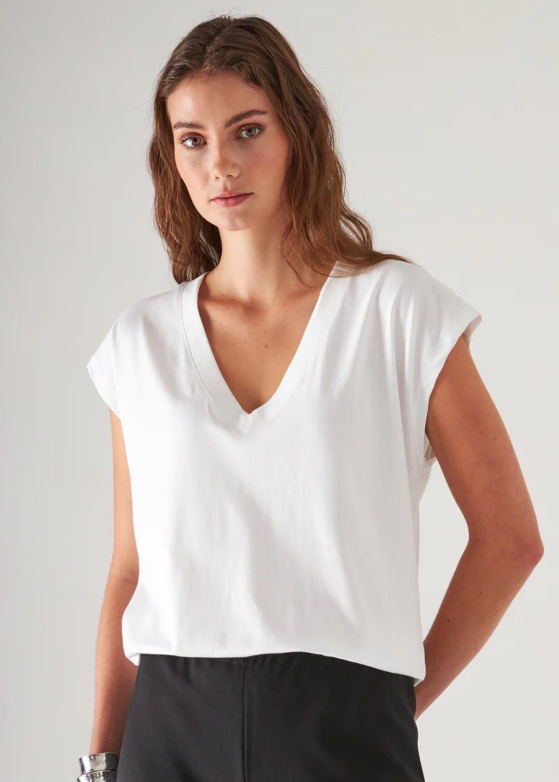 Patrick Assaraf Iconic Vneck Tee W95V06 S25, Color: White, Size: XS