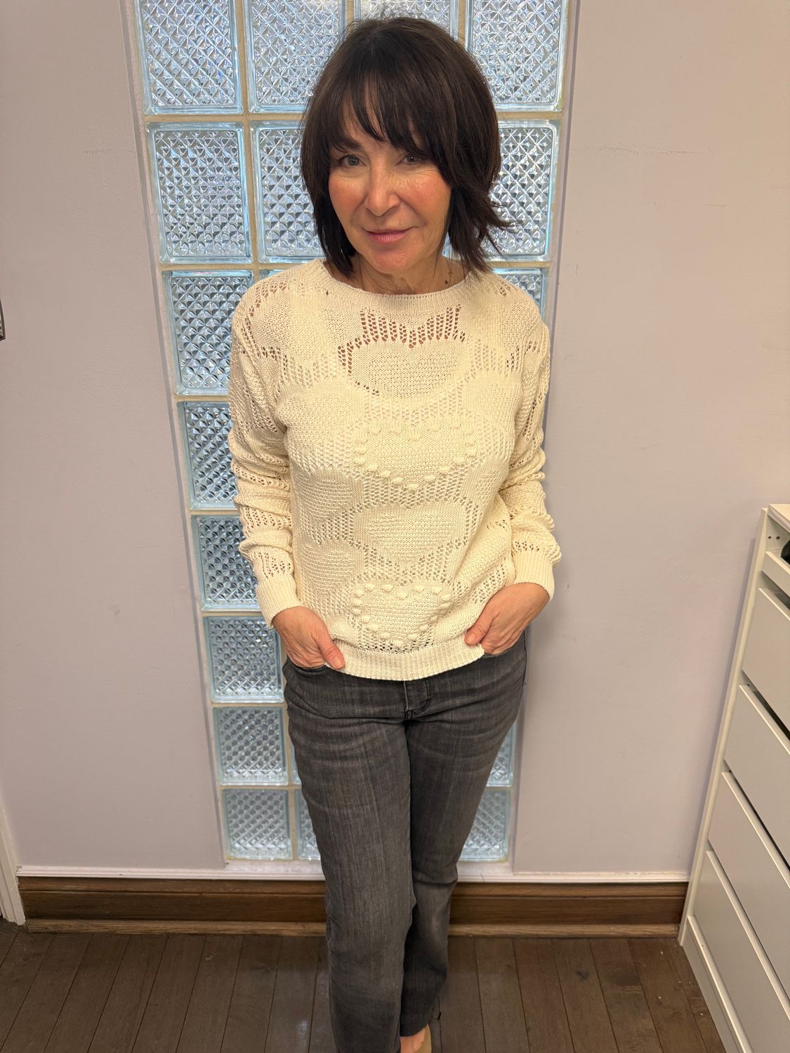 Pistache Heart Sweater F-25828B S26, Color: White, Size: S