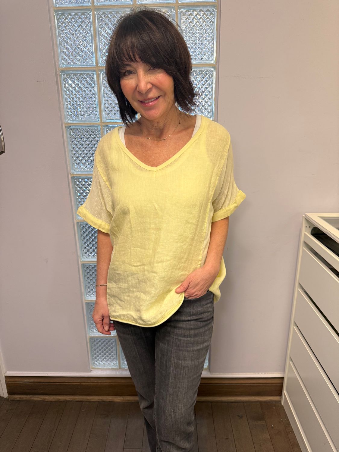 Pistache V-neck Top T-4787 S26, Color: Airy Yellow, Size: XS