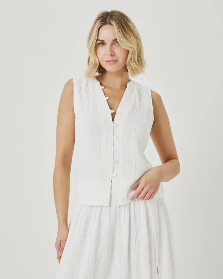 Splendid Ava Button Tank RS6W000SE S26, Color: White, Size: XS