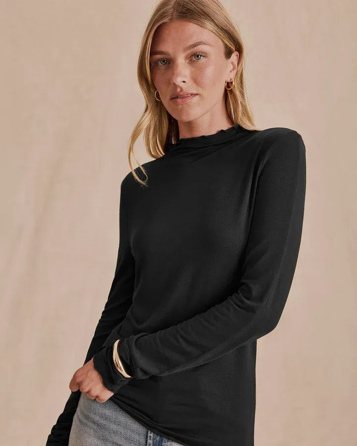 Splendid Bamboo Mockneck RF6K390SE F26, Color: Black, Size: S
