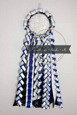 PREMADE 36 inch black plaid, blue, and silver