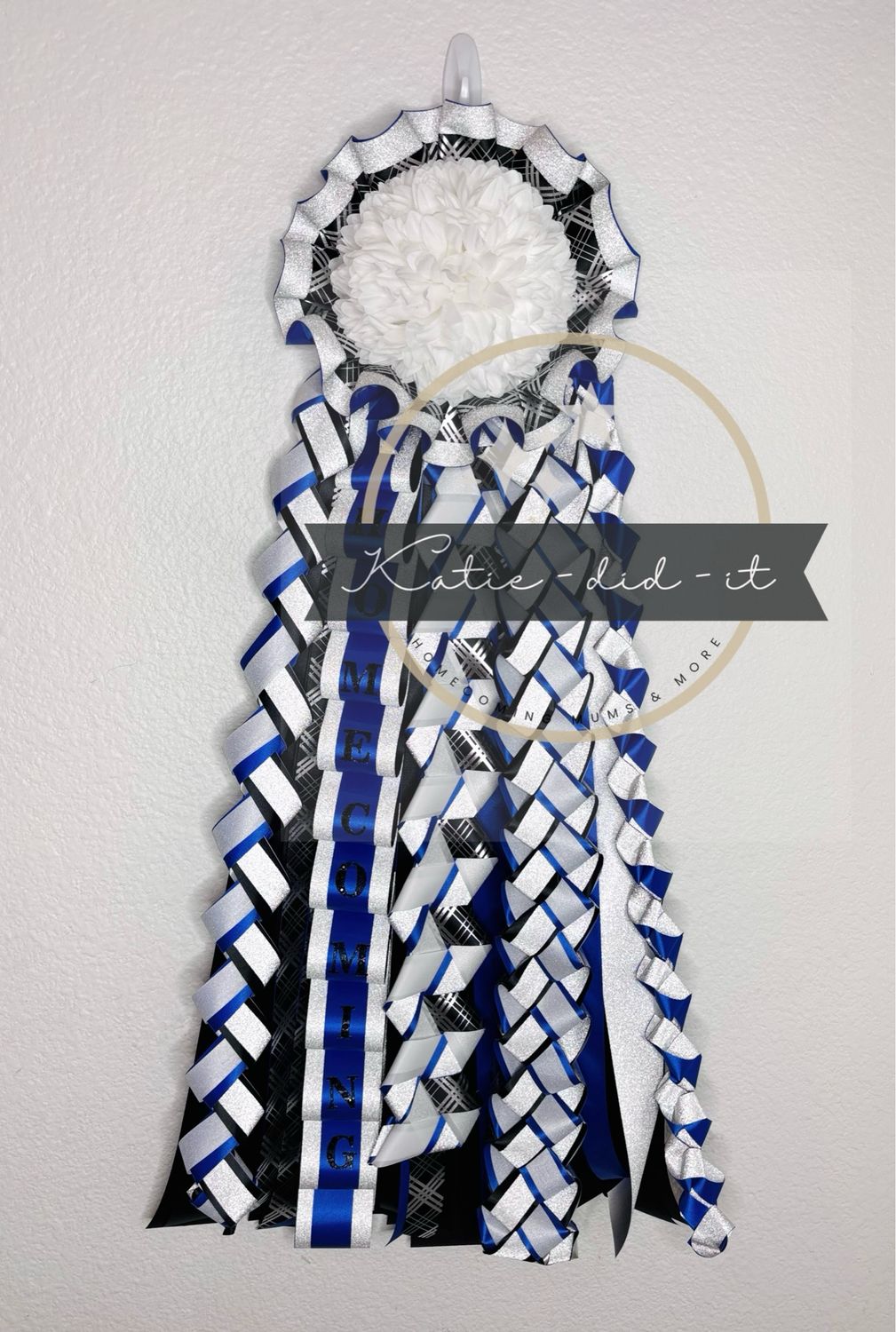 PREMADE 36 inch black plaid, blue, and silver