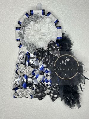 PREMADE 15inch mum Blue Black Silver Roses