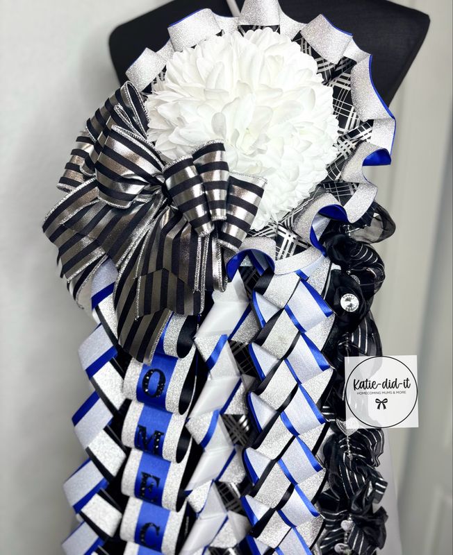 PREMADE 36 inch black plaid, blue, and silver