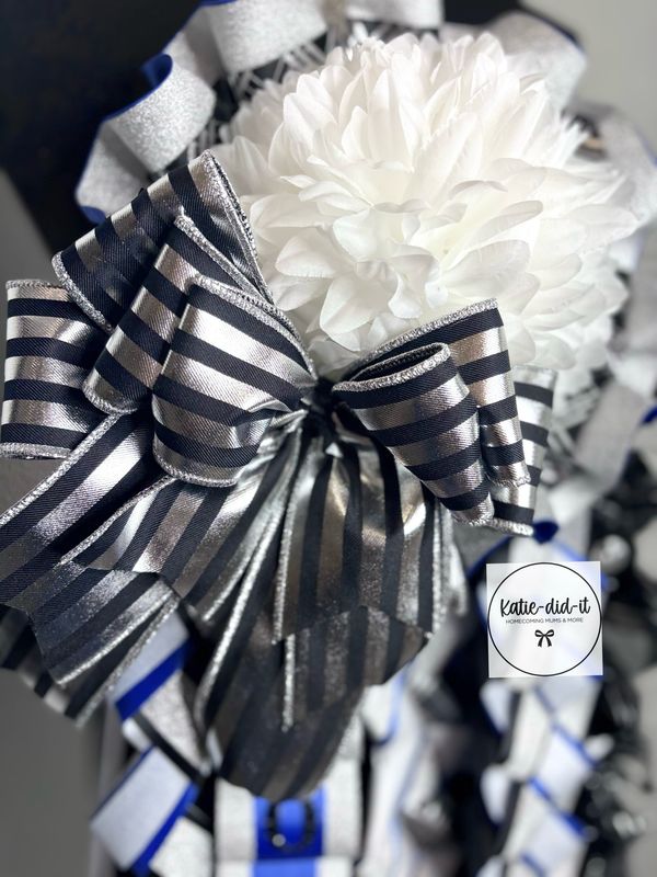 PREMADE 36 inch black plaid, blue, and silver