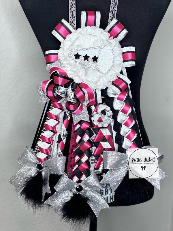 PREMADE 15 INCH DARK PINK AND BLACK CLASSIC CHEER