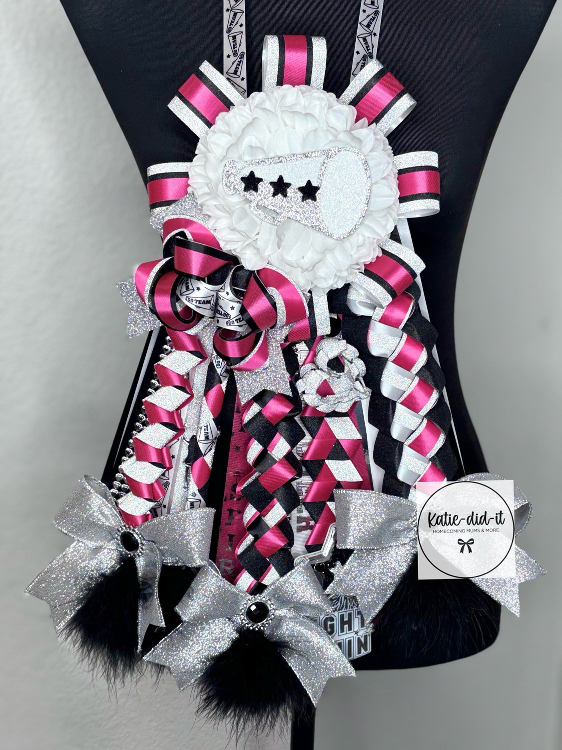 PREMADE 15 INCH DARK PINK AND BLACK CLASSIC CHEER