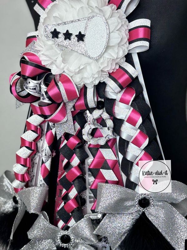 PREMADE 15 INCH DARK PINK AND BLACK CLASSIC CHEER