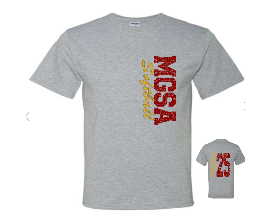 MGSA - Distressed Side Logo with Name on Back - T-Shirt, Crewneck and Hoodie