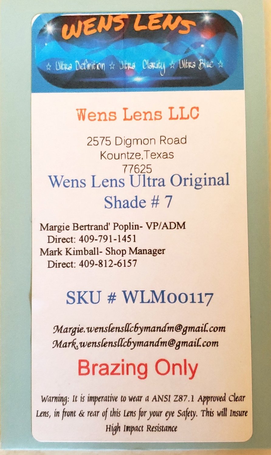 Wens Lens Ultra Cool Blue Original Shade # 7