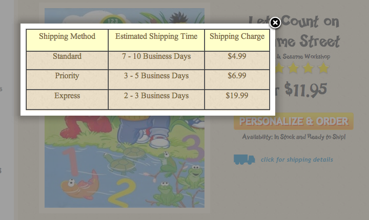 Quantity Pricing Table / Sizing Chart / Shipping Info