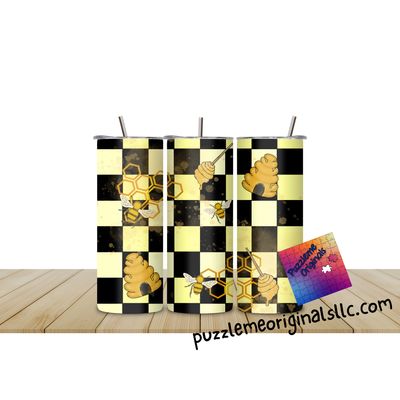 Bee Themed Plaid Tumbler Wrap Dark