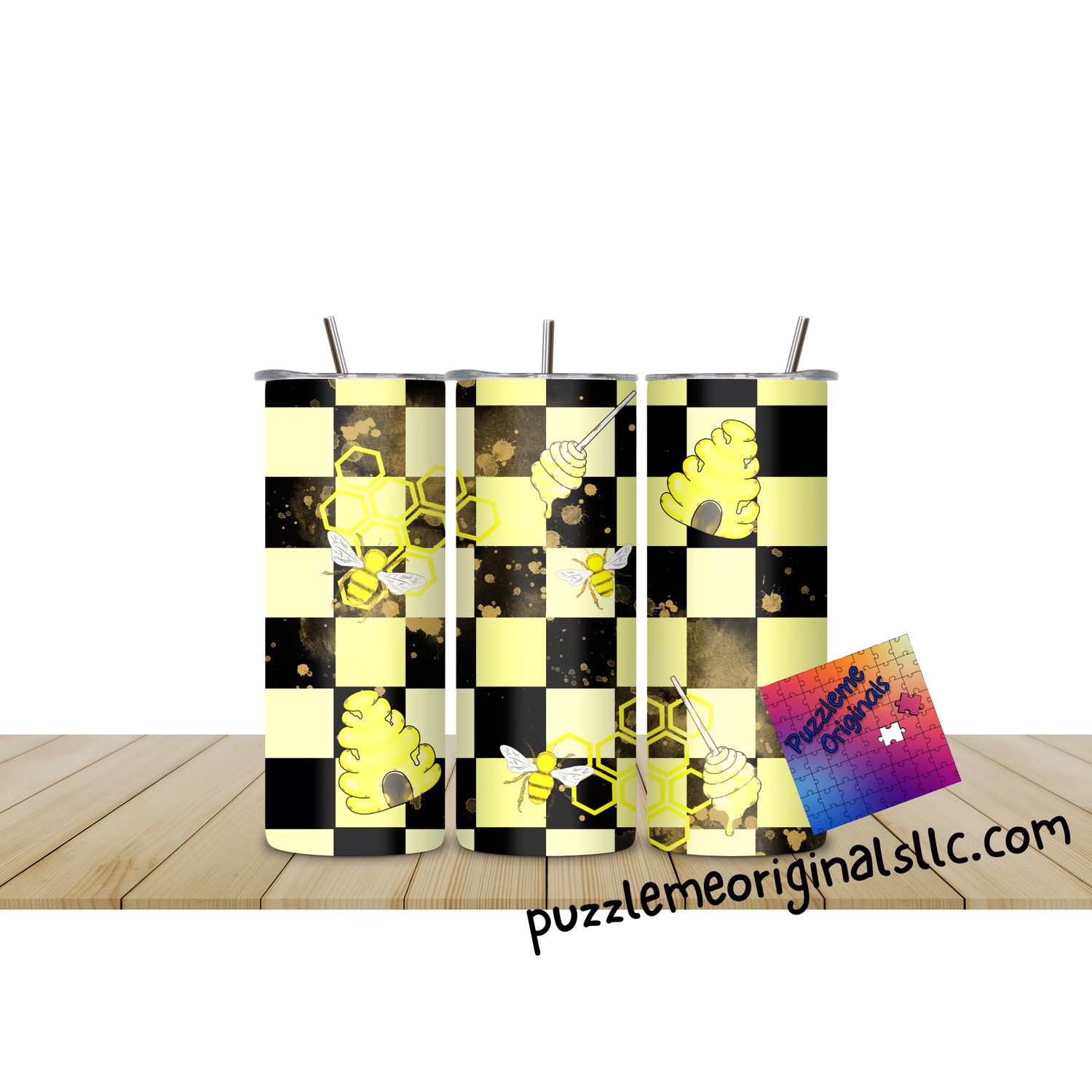 Bee Themed Plaid Tumbler Wrap Light
