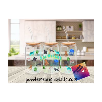 Save the Ocean Glass Can Wrap Transparent