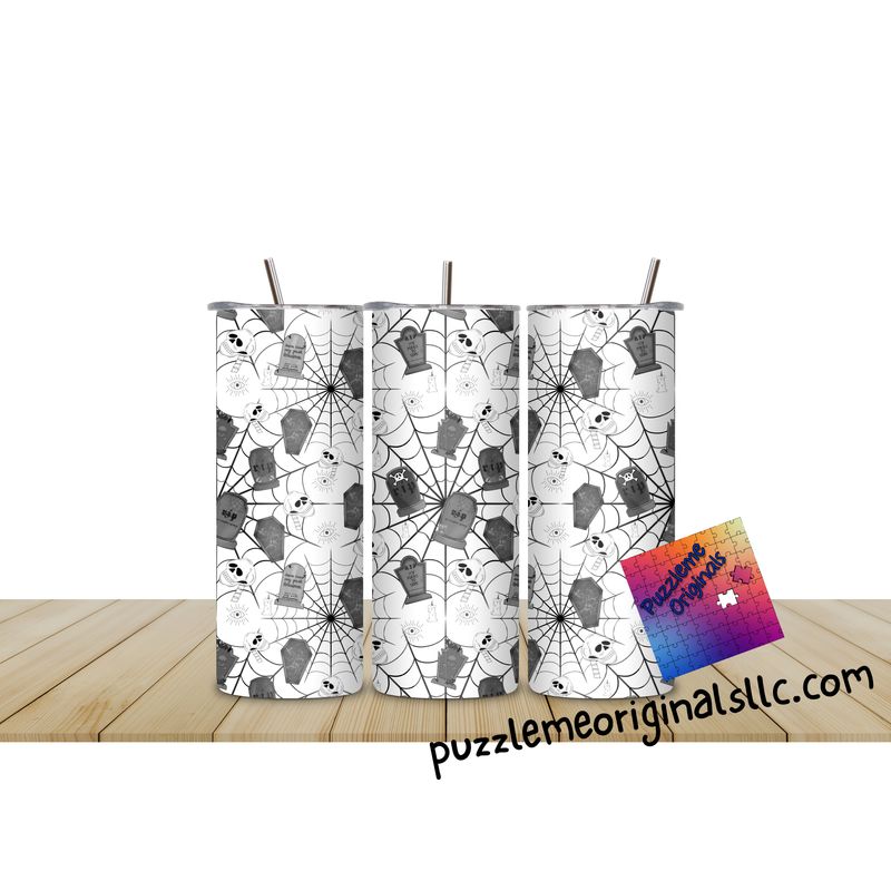 Black and White Coffin with Spider webs Seamless
