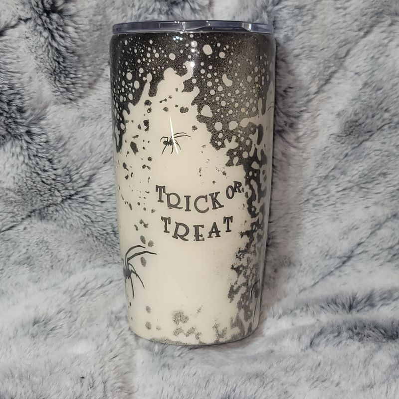 16oz Modern Stainless Steel Epoxy Tumbler - Black/White Spider Trick or Treat