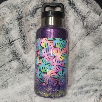 32oz Stainless Steel Water Jug - Tropical Leaf/Purple
