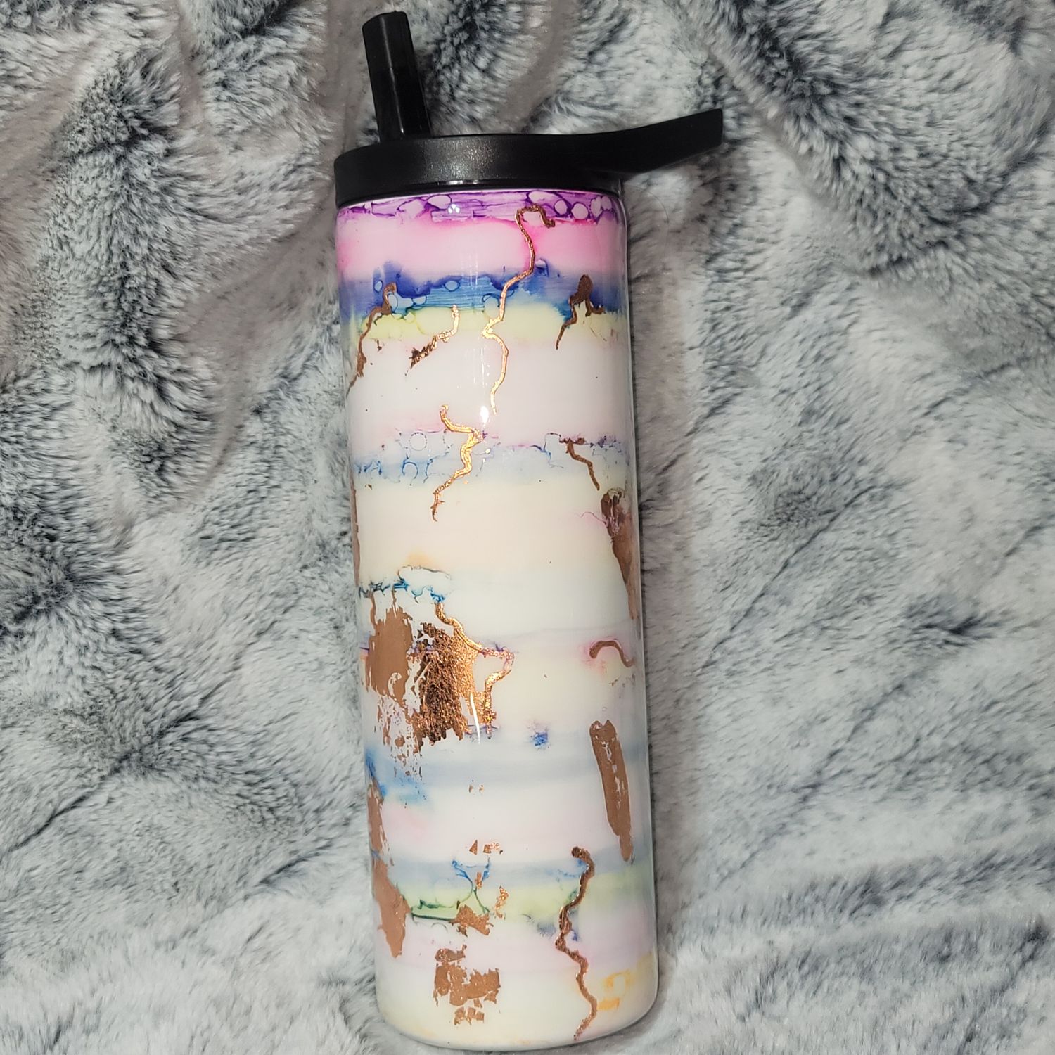 20 oz Duo Skinny Hydro-Sport Stainless Steel Epoxy Tumbler - Washed Serape w/Copper Foiliing