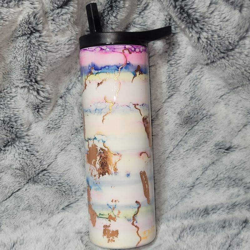 20 oz Duo Skinny Hydro-Sport Stainless Steel Epoxy Tumbler - Washed Serape w/Copper Foiliing