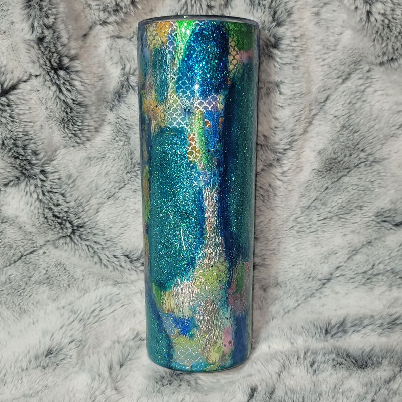 20oz Stainless Steel Epoxy Tumbler - Teal &amp; Pastel Distressed