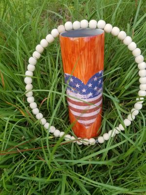 30oz Stainless Steel  Epoxy Tumbler - Woodgrain American Flag Heart