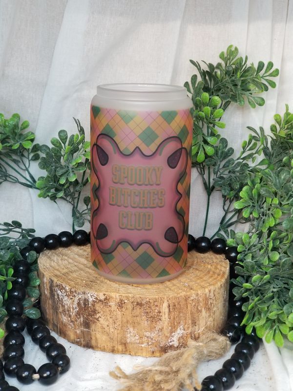 12oz Sublimate=d Frosted Glass Can - Argyle Spooky Bitches Club