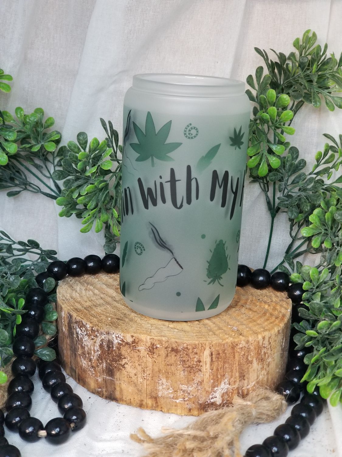 12oz Sublimated Frosted Glass Can - Rolling With My Homies (420)