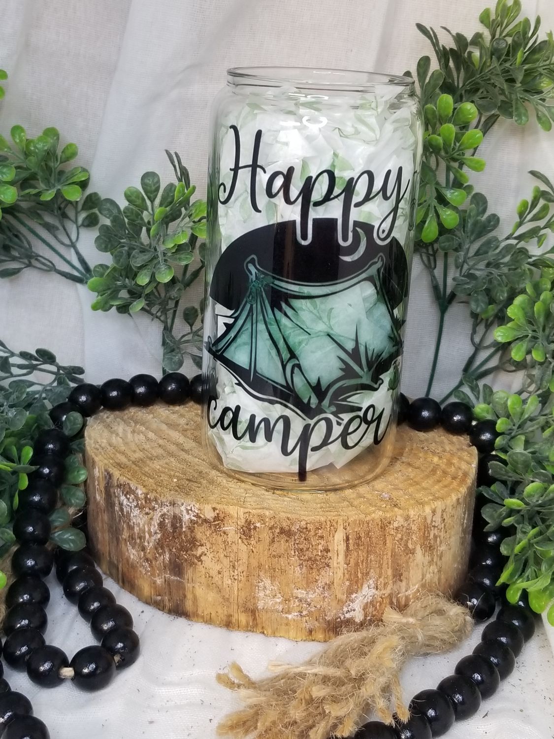 12oz Glass Can - Happy Camper